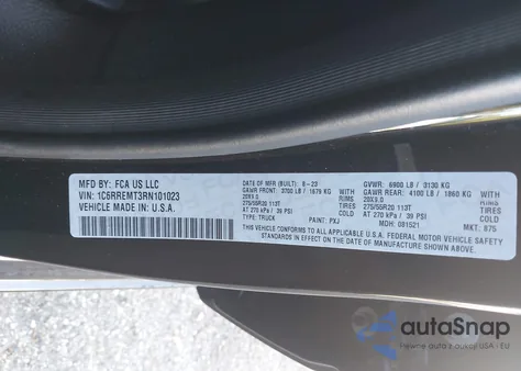 2024 Ram 1500 Big Horn 4X2 6'4 Box из США, поврежденный, VIN 1C6RREMT3RN101023